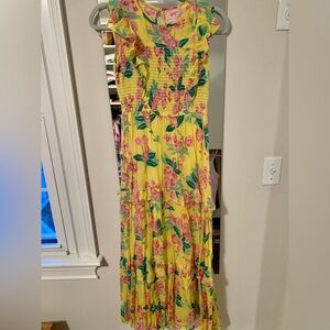 NWOT Banjanan Iris Smocked Midi Dress in Yellow Floral
